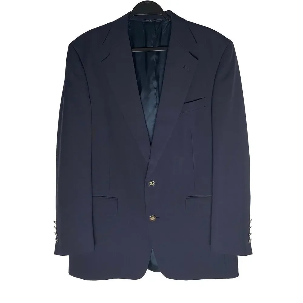 Vintage Men's Burberrys' Sport Coat Navy‎ Single Breasted Silver Logo Buttons